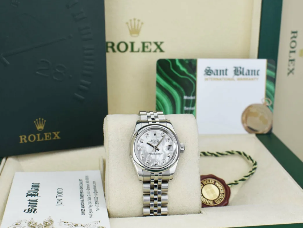 rolex_ladies_stainless_st_5-1.webp Dress Watches | Sant Blanc ROLEX Ladies Stainless Steel Datejust Mother of Pearl Diamond Jubilee Band Model 179160