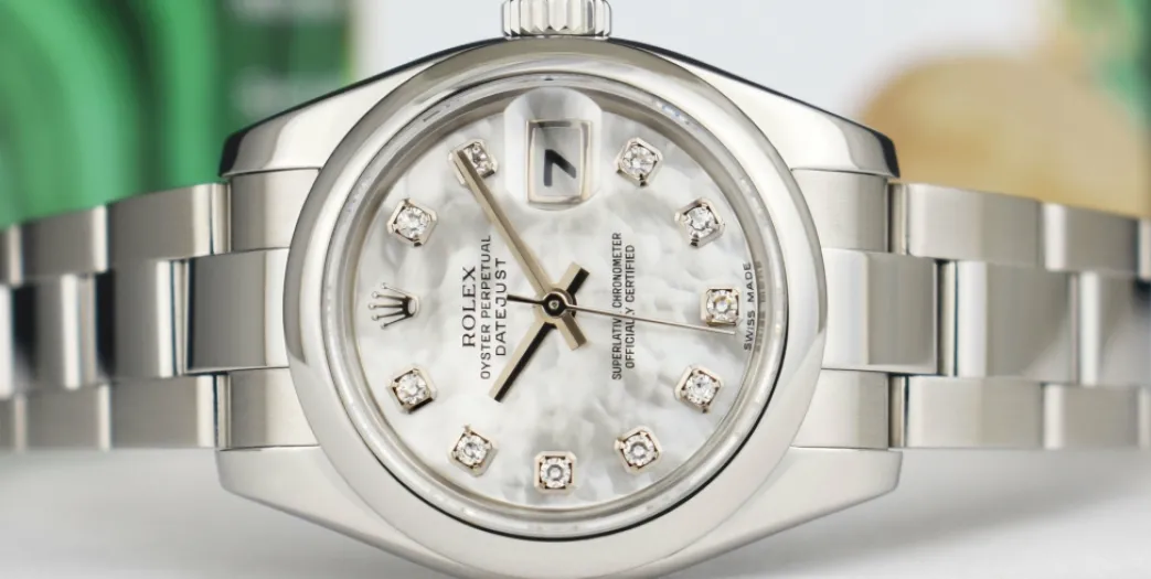 rolex_ladies_stainless_st_5.webp Dress Watches | Sant Blanc ROLEX Ladies Stainless Steel Datejust Mother of Pearl Diamond Oyster Band Model 179160