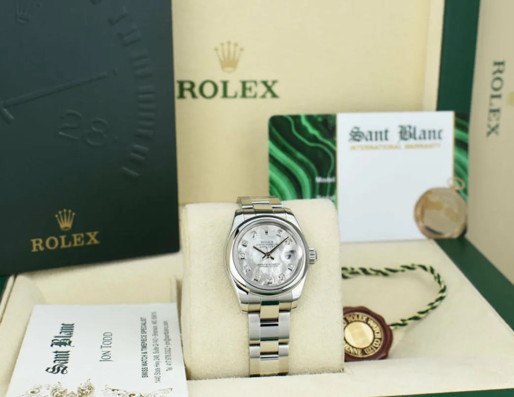 rolex_ladies_stainless_st_7.webp Dress Watches | Sant Blanc ROLEX Ladies Stainless Steel Datejust Mother of Pearl Diamond Oyster Band Model 179160