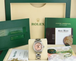 Ladies Watches | President Dress Watches | Sant Blanc ROLEX LADIES White Gold & Stainless Steel Pink CRYSTAL Diamond Dial Model 179384