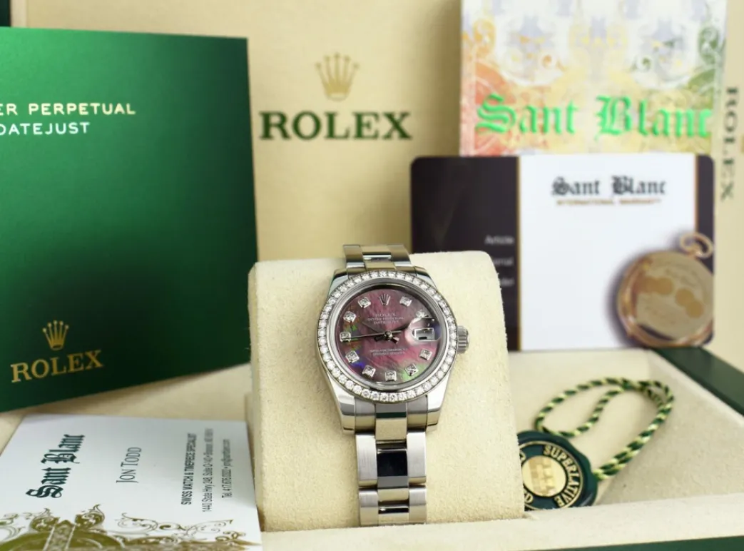 rolex_ladies_white_gold___1-1.webp Ladies Watches | Dress Watches | Sant Blanc ROLEX Ladies White Gold & Stainless Steel Datejust Tahitian Mother of Pearl Diamond Dial Model 179384