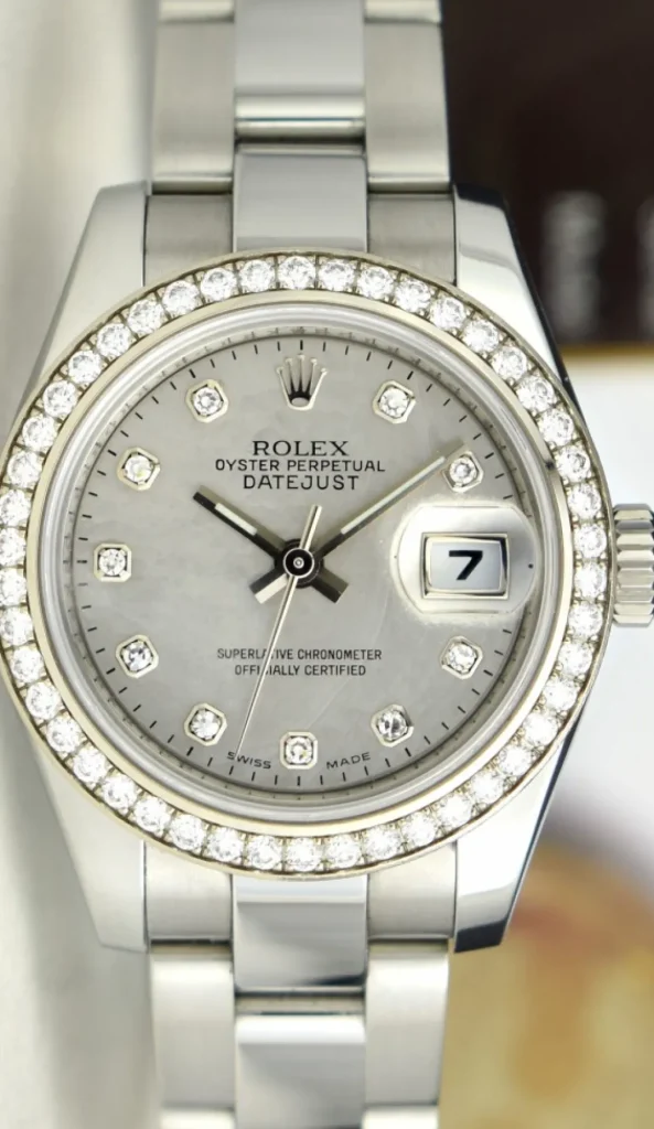 Ladies Watches | Dress Watches | Sant Blanc ROLEX Ladies White Gold & Stainless Steel Mother of Pearl Goldust Diamond Dial Model 179384
