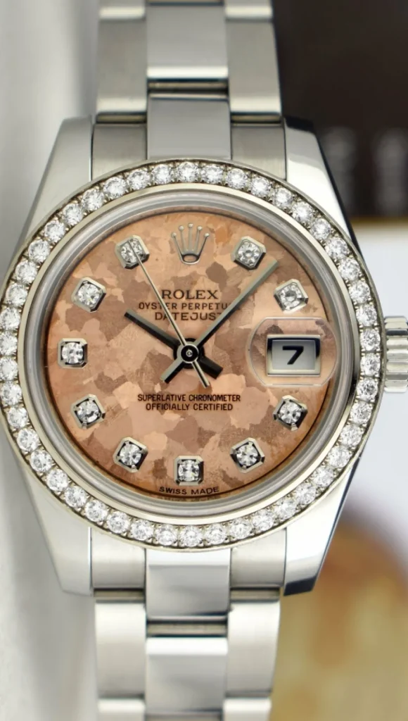 Ladies Watches | President Dress Watches | Sant Blanc ROLEX LADIES White Gold & Stainless Steel Pink CRYSTAL Diamond Dial Model 179384