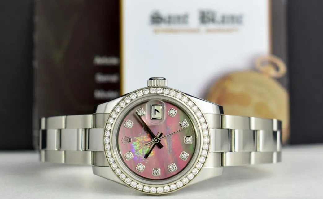 rolex_ladies_white_gold___2-1.webp Ladies Watches | Dress Watches | Sant Blanc ROLEX Ladies White Gold & Stainless Steel Datejust Tahitian Mother of Pearl Diamond Dial Model 179384