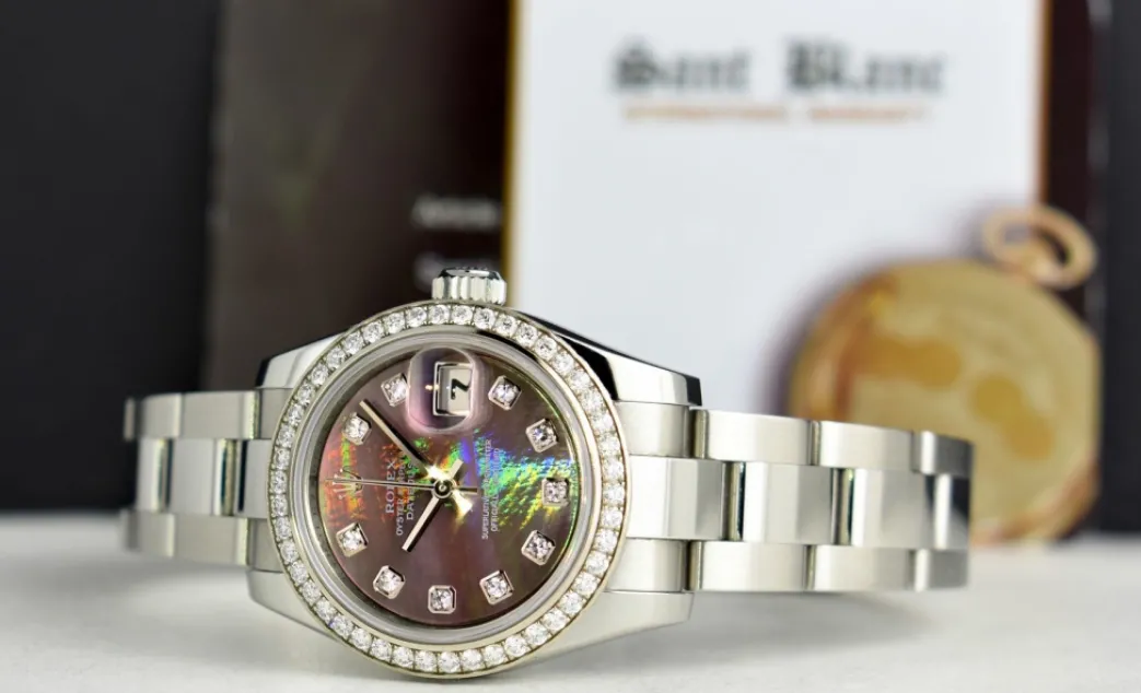 rolex_ladies_white_gold___3-1.webp Ladies Watches | Dress Watches | Sant Blanc ROLEX Ladies White Gold & Stainless Steel Datejust Tahitian Mother of Pearl Diamond Dial Model 179384