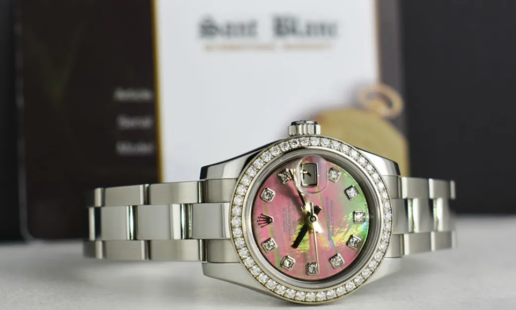 rolex_ladies_white_gold___4-1.webp Ladies Watches | Dress Watches | Sant Blanc ROLEX Ladies White Gold & Stainless Steel Datejust Tahitian Mother of Pearl Diamond Dial Model 179384