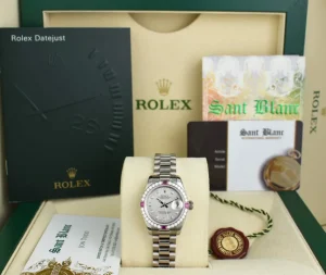 Ladies Watches | Dress Watches | Sant Blanc ROLEX Ladies White Gold President Mother of Pearl Dial Diamond Ruby Bezel Model 179179