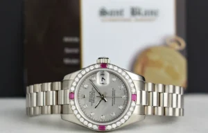 Ladies Watches | Dress Watches | Sant Blanc ROLEX Ladies White Gold President Mother of Pearl Dial Diamond Ruby Bezel Model 179179