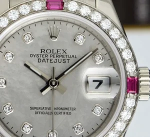 Ladies Watches | Dress Watches | Sant Blanc ROLEX Ladies White Gold President Mother of Pearl Dial Diamond Ruby Bezel Model 179179