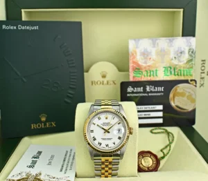 Men's Watches | Dress Watches | Sant Blanc ROLEX Mens 18kt Gold & Stainless Steel DateJust White Roman Box & Books Model 16233