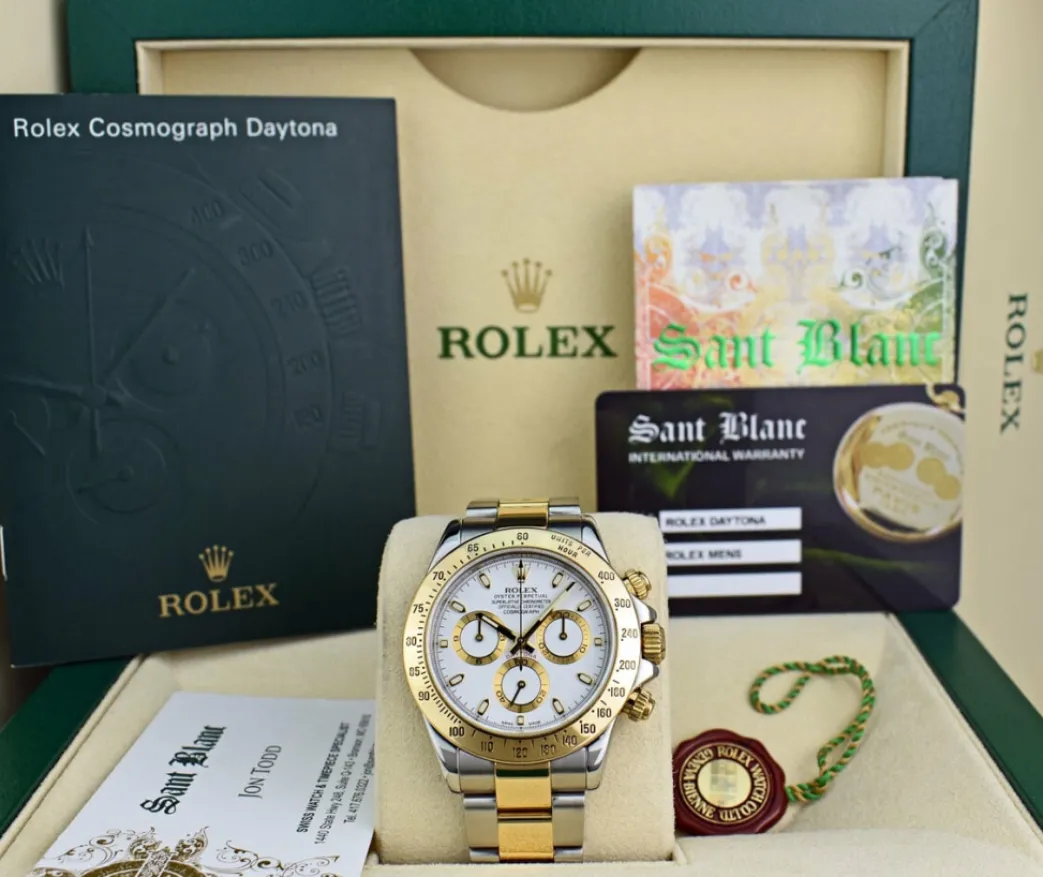 rolex_mens_kt_gold__stain_0-5.webp Sports Watches | Men's Watches | Sant Blanc ROLEX Mens 18kt Gold & Stainless Steel Daytona White Index Dial Model 116523