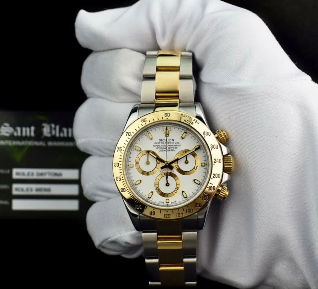 rolex_mens_kt_gold__stain_1-5.webp Sports Watches | Men's Watches | Sant Blanc ROLEX Mens 18kt Gold & Stainless Steel Daytona White Index Dial Model 116523