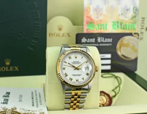 Men's Watches | Dress Watches | Sant Blanc ROLEX Mens 18kt Gold & Stainless Steel DateJust White Roman Box & Books Model 16233
