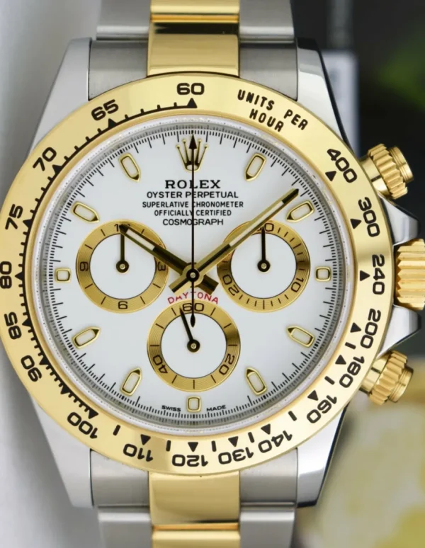 Men's Watches | Racing Professional Watches | Sant Blanc ROLEX Mens 18kt Gold & Stainless Two Tone Daytona White Index Model 116503