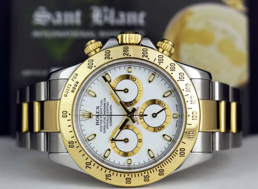 rolex_mens_kt_gold__stain_3-5.webp Sports Watches | Men's Watches | Sant Blanc ROLEX Mens 18kt Gold & Stainless Steel Daytona White Index Dial Model 116523