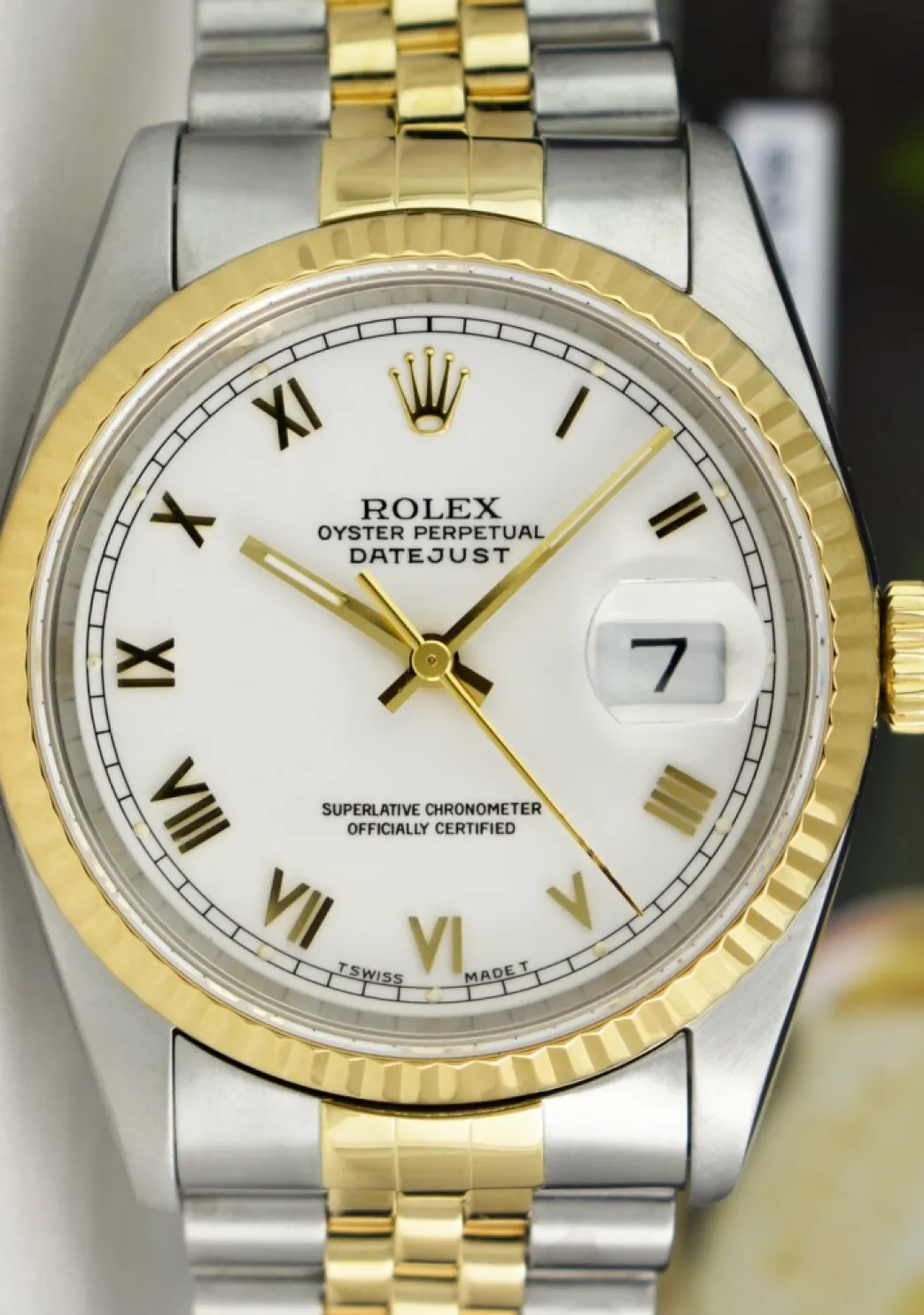 rolex_mens_kt_gold__stain_4-3.webp Men's Watches | Dress Watches | Sant Blanc ROLEX Mens 18kt Gold & Stainless Steel DateJust White Roman Box & Books Model 16233