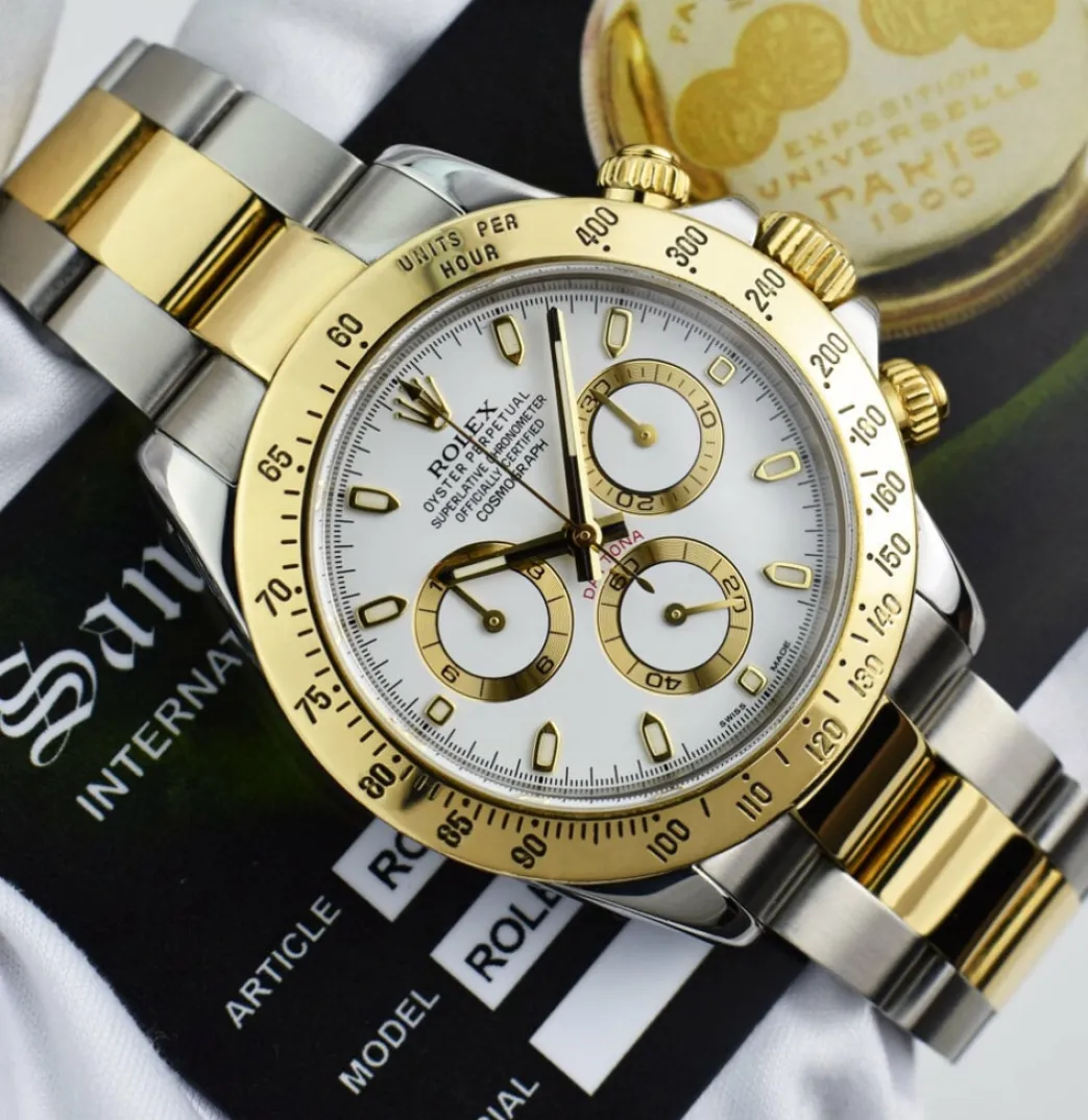 rolex_mens_kt_gold__stain_4-5.webp Sports Watches | Men's Watches | Sant Blanc ROLEX Mens 18kt Gold & Stainless Steel Daytona White Index Dial Model 116523