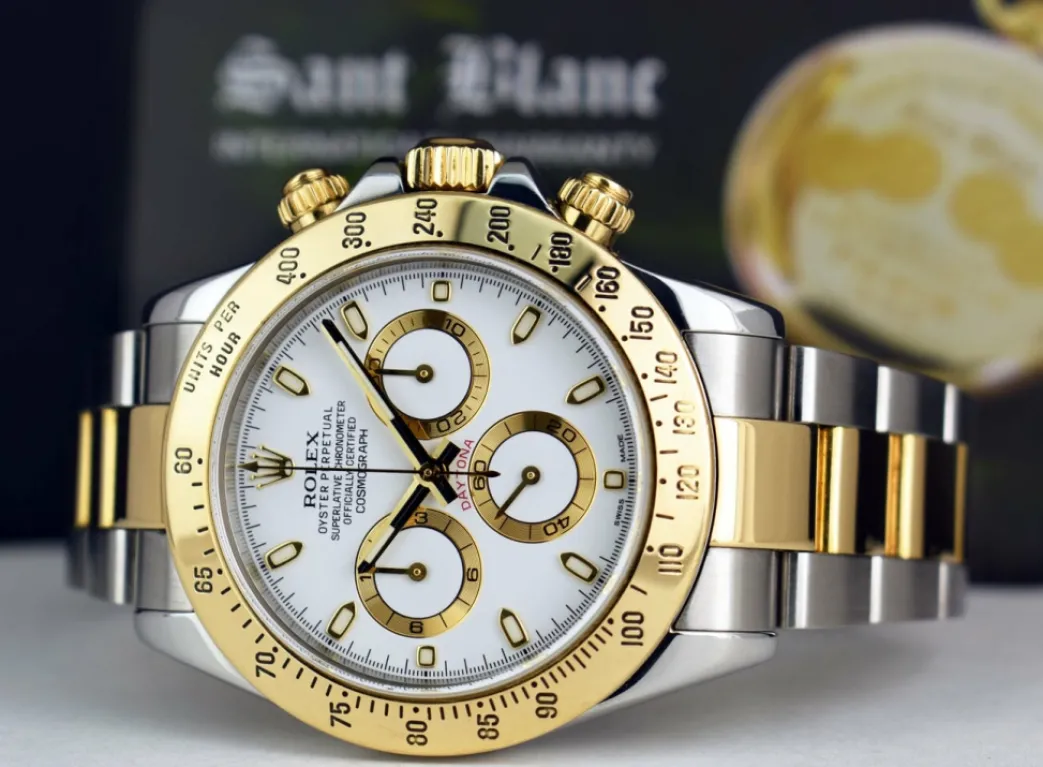 rolex_mens_kt_gold__stain_5-5.webp Sports Watches | Men's Watches | Sant Blanc ROLEX Mens 18kt Gold & Stainless Steel Daytona White Index Dial Model 116523