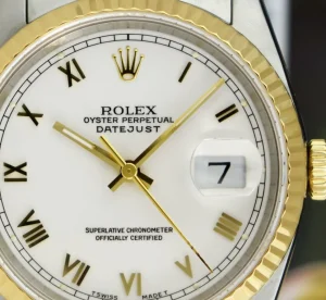 Men's Watches | Dress Watches | Sant Blanc ROLEX Mens 18kt Gold & Stainless Steel DateJust White Roman Box & Books Model 16233