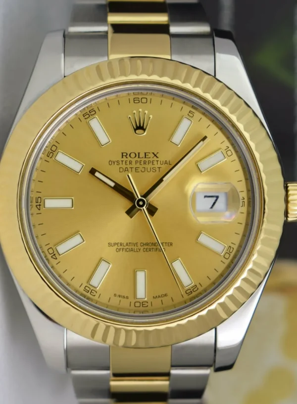 Men's Watches | Dress Watches | Sant Blanc ROLEX Mens 18kt Gold & Stainless Steel DateJust II Champagne Index Model 116333