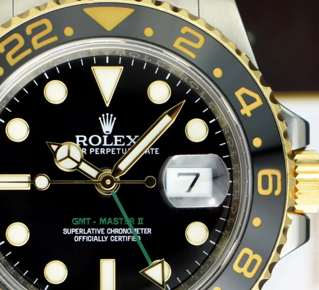 rolex_mens_kt_gold__stain_9-2.webp Men's Watches | Pilots Professional Watches | Sant Blanc ROLEX Mens 18kt Gold & Stainless Steel GMT Master II Black Dial Model 116713