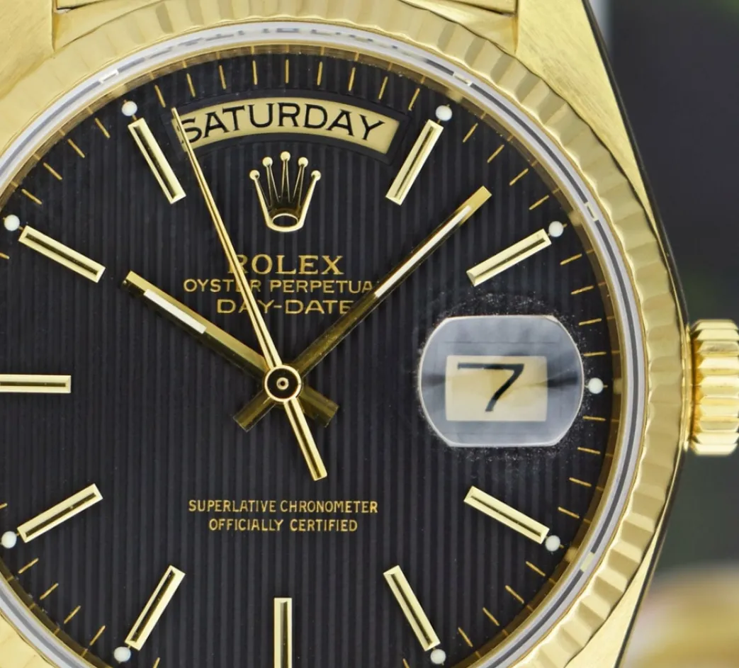 rolex_mens_kt_gold_day_da_10.webp Men's Watches | President Dress Watches | Sant Blanc ROLEX Mens 18kt Gold Day Date President Black Tapestry Stick Dial Model 18038