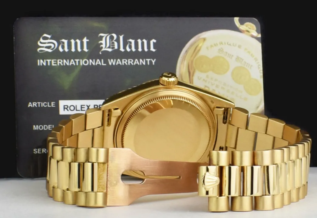 rolex_mens_kt_gold_day_da_3-2.webp Men's Watches | President Dress Watches | Sant Blanc ROLEX Mens 18kt Gold Day Date President Black Tapestry Stick Dial Model 18038