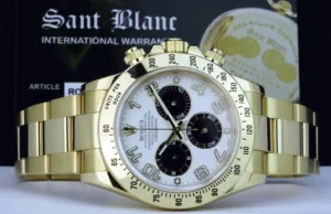 Men's Watches | Racing Professional Watches | Sant Blanc ROLEX Mens 18kt Gold Daytona White Panda Arabic Dial Fat Buckle Model 116528