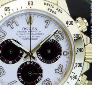 Men's Watches | Racing Professional Watches | Sant Blanc ROLEX Mens 18kt Gold Daytona White Panda Arabic Dial Fat Buckle Model 116528