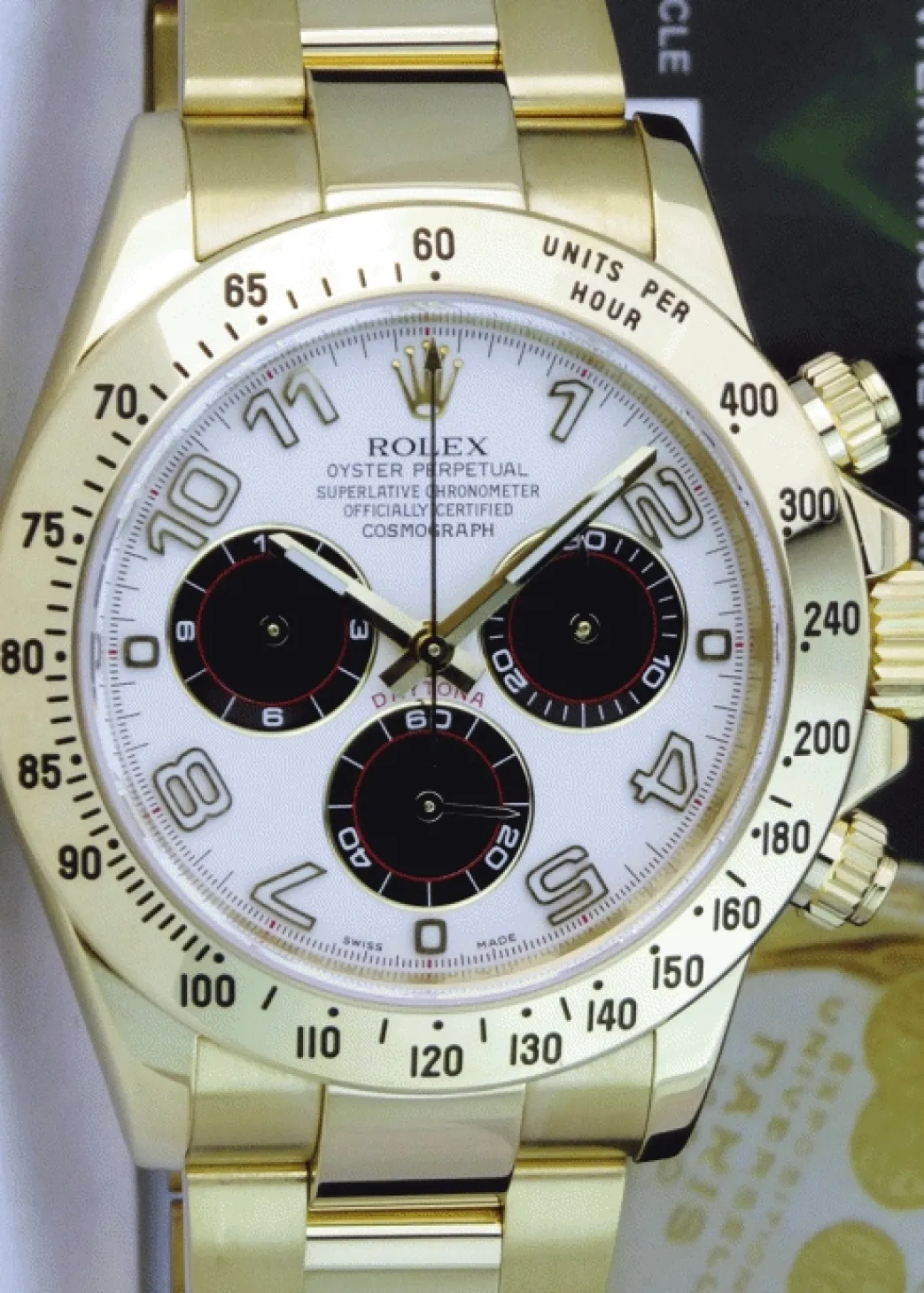 rolex_mens_kt_gold_dayton_8.webp Men's Watches | Racing Professional Watches | Sant Blanc ROLEX Mens 18kt Gold Daytona White Panda Arabic Dial Fat Buckle Model 116528