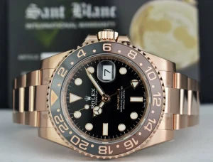 Pilots Professional Watches | Sant Blanc ROLEX Mens 18kt Rose Gold 40mm GMT Master II Black Model 126715