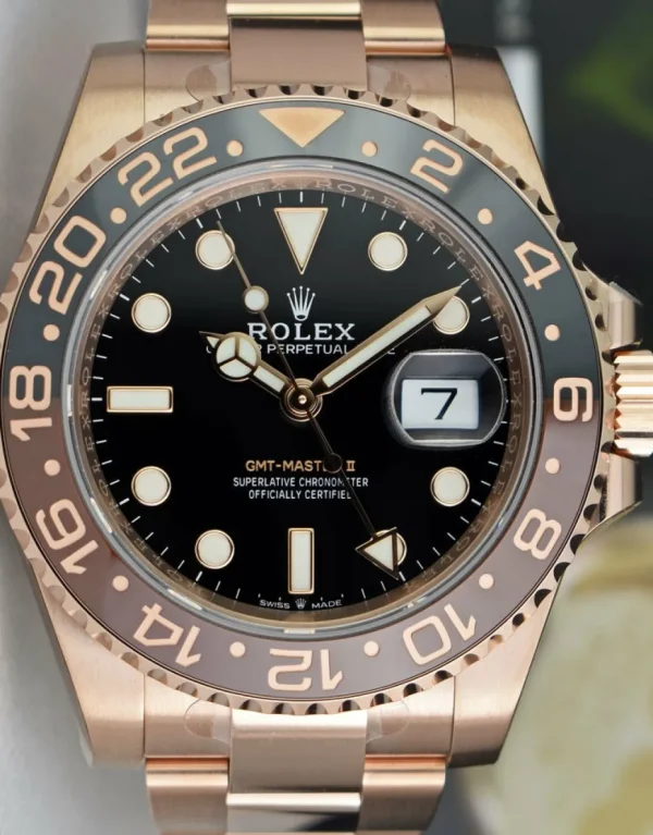 Pilots Professional Watches | Sant Blanc ROLEX Mens 18kt Rose Gold 40mm GMT Master II Black Model 126715