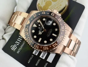 Pilots Professional Watches | Sant Blanc ROLEX Mens 18kt Rose Gold 40mm GMT Master II Black Model 126715