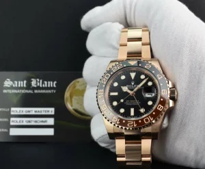Pilots Professional Watches | Sant Blanc ROLEX Mens 18kt Rose Gold 40mm GMT Master II Black Model 126715