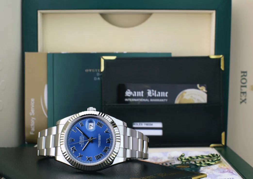 rolex_mens_kt_white_gold__0-3.webp Men's Watches | Dress Watches | Sant Blanc ROLEX Mens 18kt White Gold & Stainless Steel DateJust II Blue Roman Model 116334