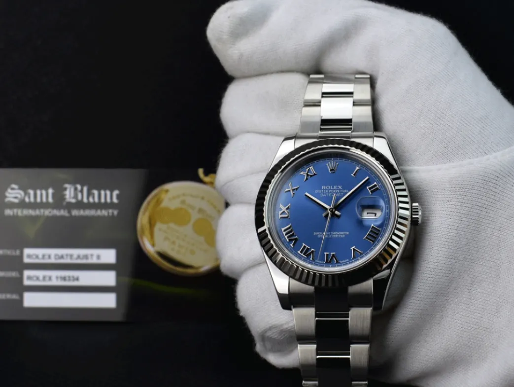 rolex_mens_kt_white_gold__1-3.webp Men's Watches | Dress Watches | Sant Blanc ROLEX Mens 18kt White Gold & Stainless Steel DateJust II Blue Roman Model 116334