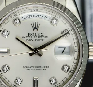 President Dress Watches | Sant Blanc ROLEX Mens 18kt White Gold DayDate President Silver Diamond Dial Model 118239