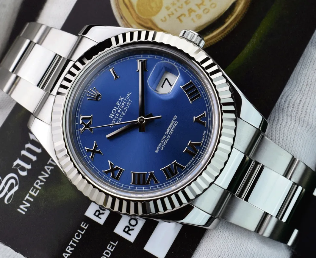 rolex_mens_kt_white_gold__3-3.webp Men's Watches | Dress Watches | Sant Blanc ROLEX Mens 18kt White Gold & Stainless Steel DateJust II Blue Roman Model 116334