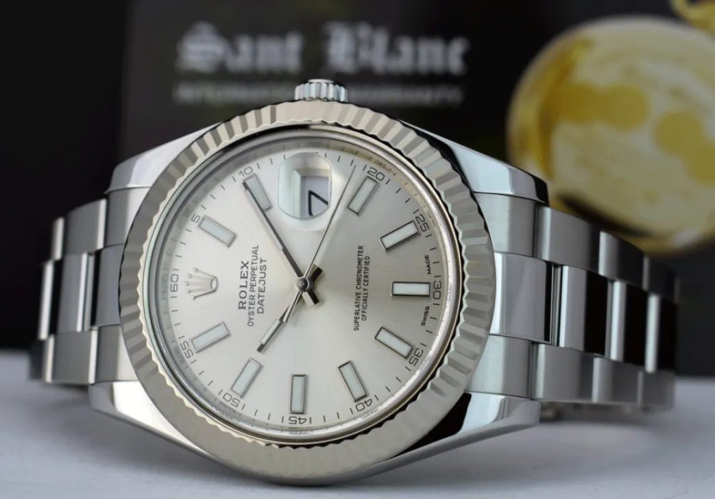 rolex_mens_kt_white_gold__3.webp Dress Watches | Men's Watches | Sant Blanc ROLEX Mens 18kt White Gold & Stainless Steel DateJust II Silver Index Dial Model 116334