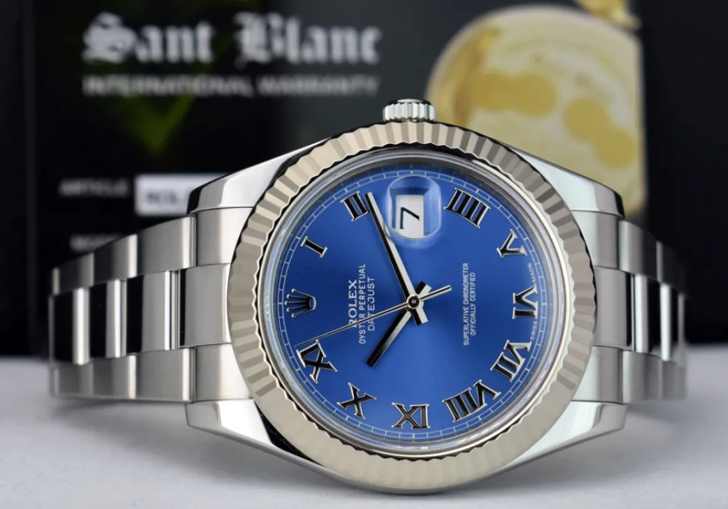 rolex_mens_kt_white_gold__4-3.webp Men's Watches | Dress Watches | Sant Blanc ROLEX Mens 18kt White Gold & Stainless Steel DateJust II Blue Roman Model 116334