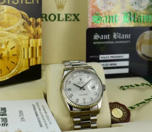 President Dress Watches | Sant Blanc ROLEX Mens 18kt White Gold DayDate President Silver Diamond Dial Model 118239