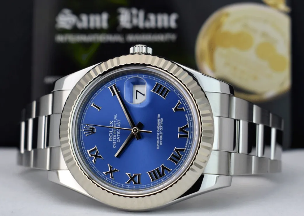 rolex_mens_kt_white_gold__5-3.webp Men's Watches | Dress Watches | Sant Blanc ROLEX Mens 18kt White Gold & Stainless Steel DateJust II Blue Roman Model 116334