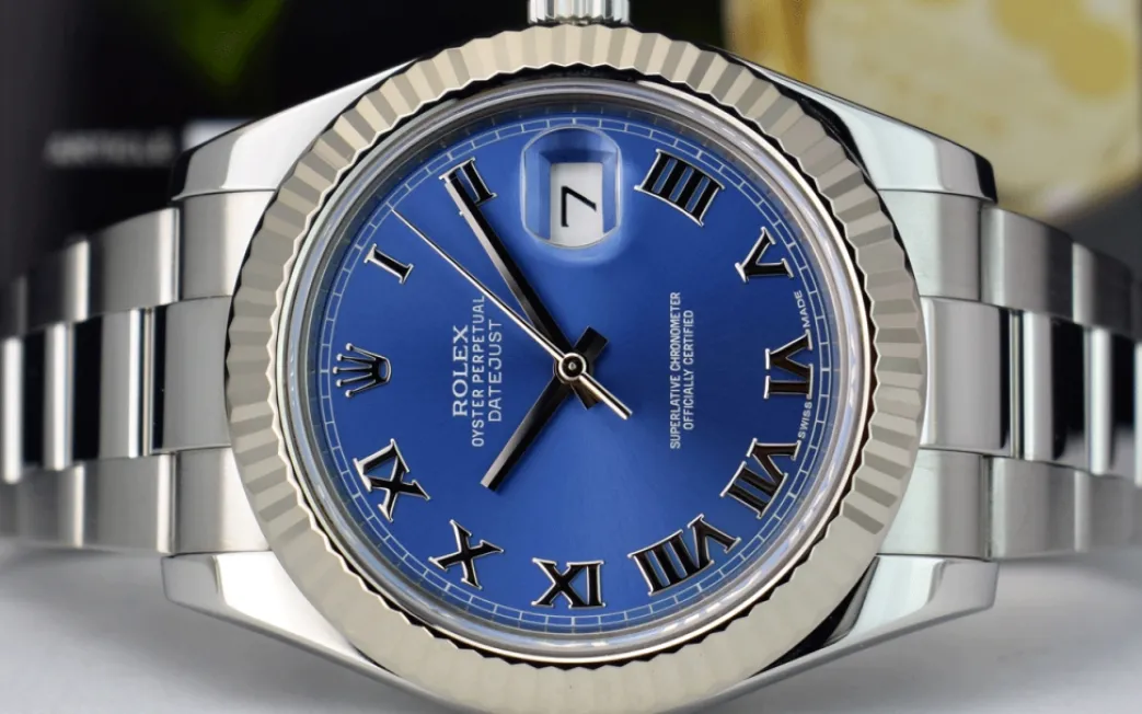 rolex_mens_kt_white_gold__7-3.webp Men's Watches | Dress Watches | Sant Blanc ROLEX Mens 18kt White Gold & Stainless Steel DateJust II Blue Roman Model 116334