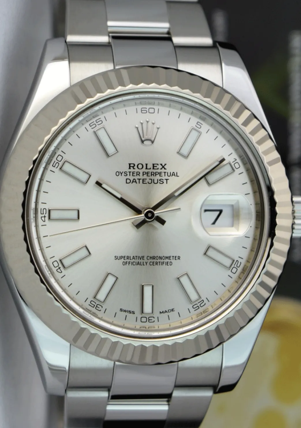 rolex_mens_kt_white_gold__8.webp Dress Watches | Men's Watches | Sant Blanc ROLEX Mens 18kt White Gold & Stainless Steel DateJust II Silver Index Dial Model 116334