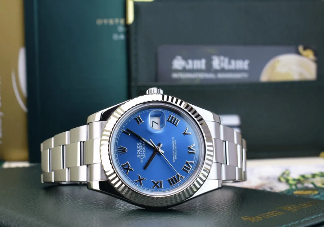 rolex_mens_kt_white_gold__9-3.webp Men's Watches | Dress Watches | Sant Blanc ROLEX Mens 18kt White Gold & Stainless Steel DateJust II Blue Roman Model 116334