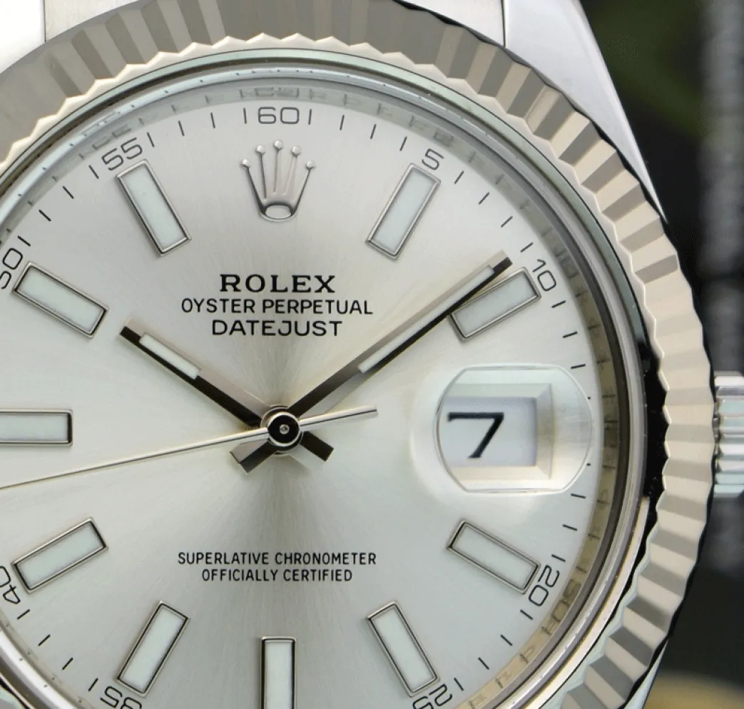 rolex_mens_kt_white_gold__9.webp Dress Watches | Men's Watches | Sant Blanc ROLEX Mens 18kt White Gold & Stainless Steel DateJust II Silver Index Dial Model 116334