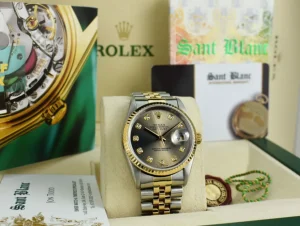Men's Watches | Dress Watches | Sant Blanc ROLEX Mens 36mm 18kt Gold & Stainless Steel DateJust Rhodium Diamond Dial Model 16233