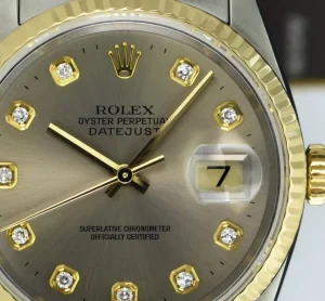 Men's Watches | Dress Watches | Sant Blanc ROLEX Mens 36mm 18kt Gold & Stainless Steel DateJust Rhodium Diamond Dial Model 16233