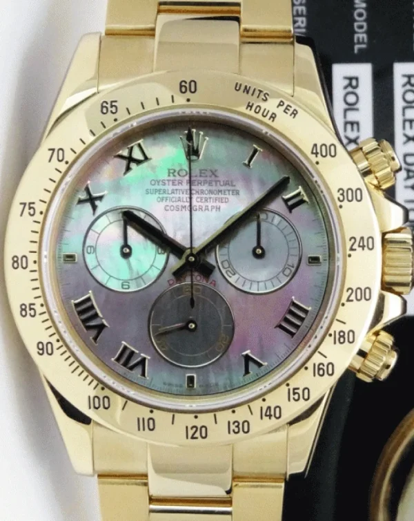 Men's Watches | Racing Professional Watches | Sant Blanc ROLEX Mens 40mm 18kt Gold Daytona Mother Of Pearl Roman Dial Model 116528