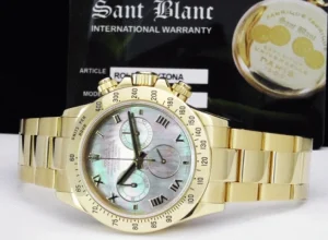 Men's Watches | Racing Professional Watches | Sant Blanc ROLEX Mens 40mm 18kt Gold Daytona Mother Of Pearl Roman Dial Model 116528